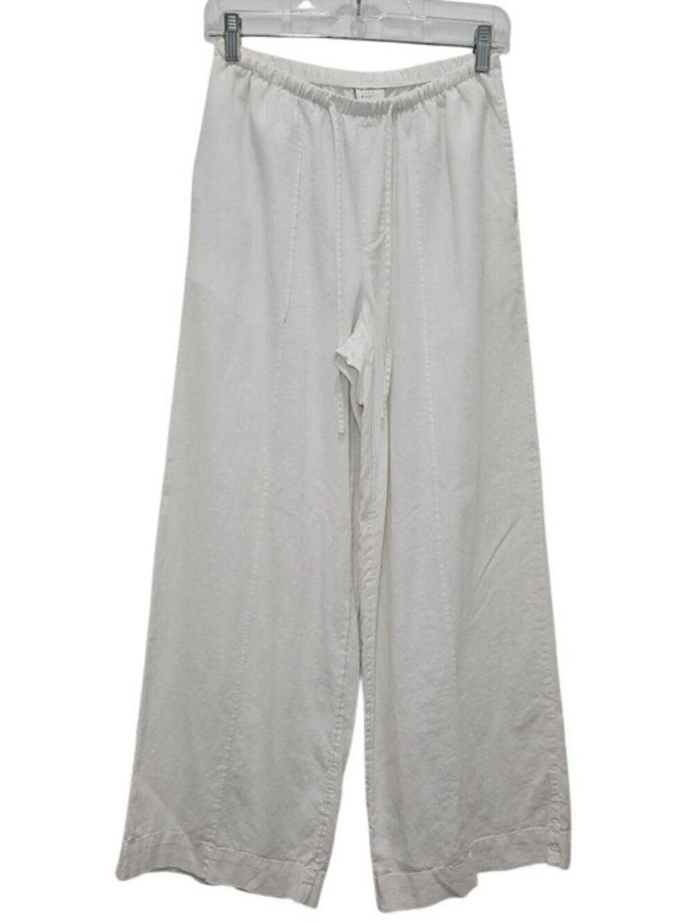 A New Day White Elastic Waist Wide Leg Linen Pull-On Pants Drawstring Closure XS